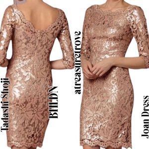 Tadashi Shoji x BHLDN Joan 6 / Sm Gold Green Lace Allover Sequin Scalloped Dress